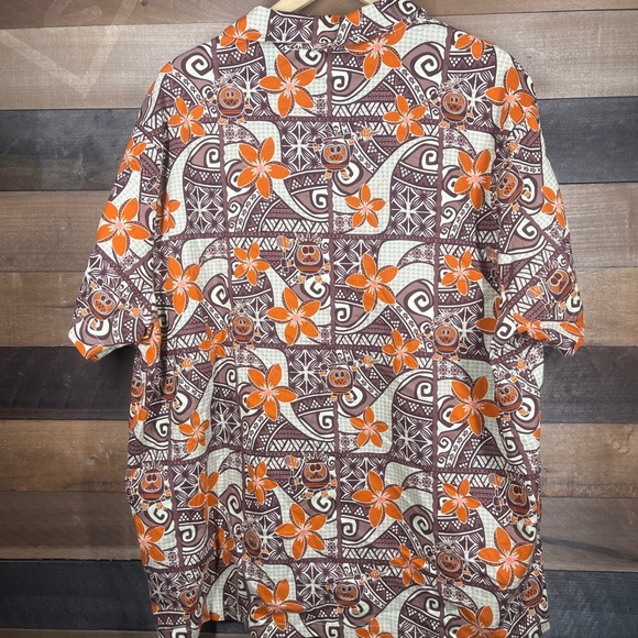 Disney Men's Polynesian Resort Hawaiian Shirt Orange Brown Floral Pattern XL - Picture 2 of 3